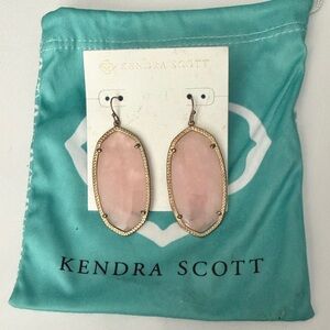 Kendra Scott Rose Quartz Gold-Frame Drop Earrings